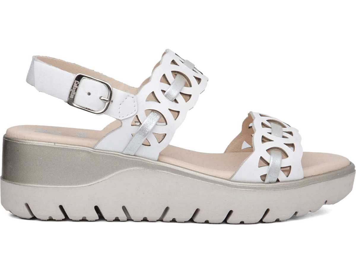 Callaghan 26517 Uwanja Keilabsatz Sandalen Damen Weiß Silber | AJL6029MU