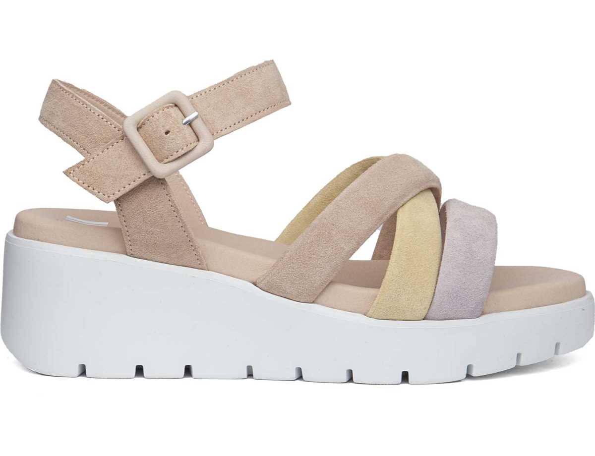 Callaghan 32000 Bera Keilabsatz Sandalen Damen Lila Gelb Beige | CWQ4961DX